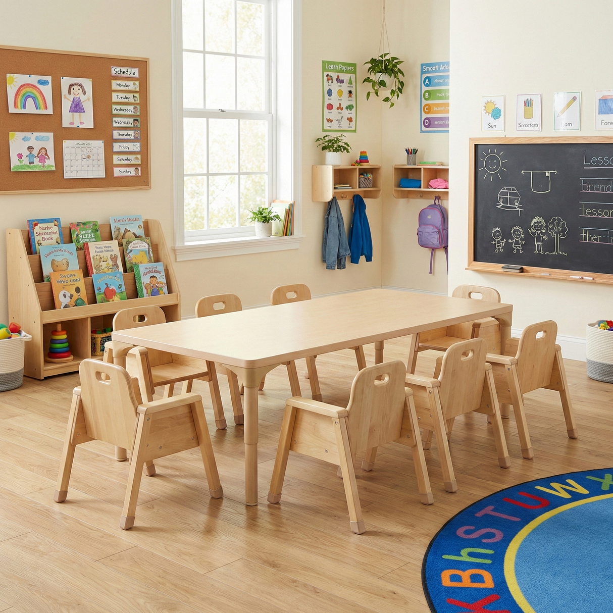 Rectangular Adjustable Kids Classroom Table – 60"×30", 13" to 17" Height