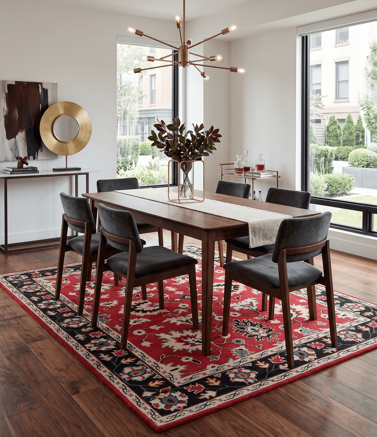 Red and Black Hand Knotted Traditional Oushak Custom made wool Area Rug