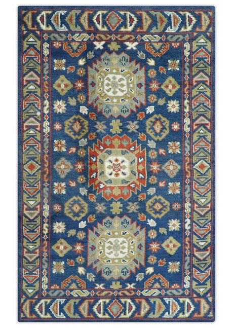 Red, Brown and Olive Traditional Hand knotted Custom Made Wool Area Rug