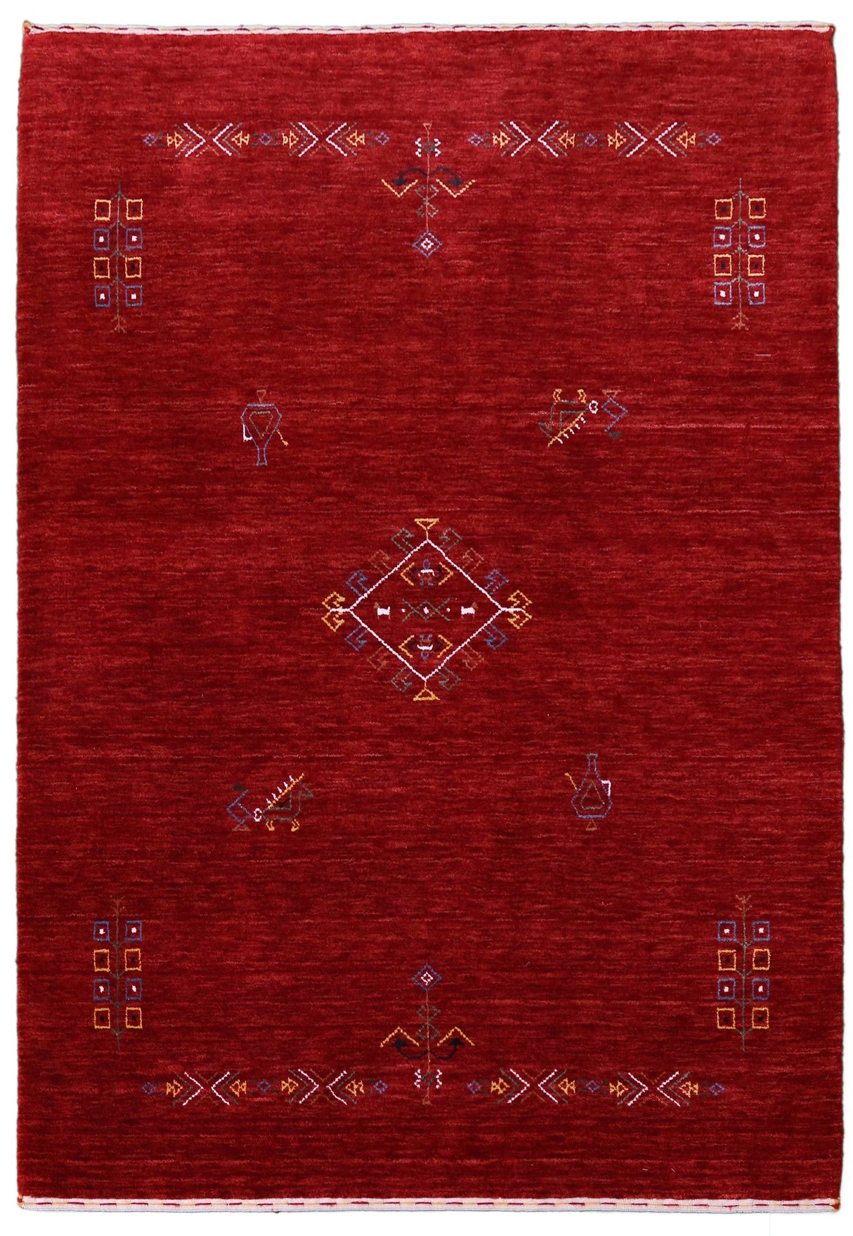 Red Center Medallion Tribal Design Hand Loomed Wool Area Rug