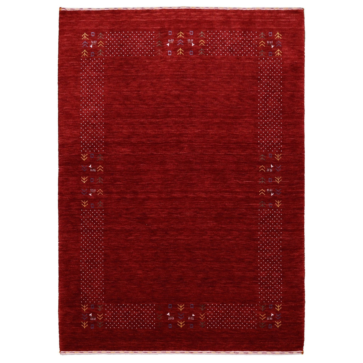 Red Contemporary Border Motifs Hand Loomed Wool Area Rug