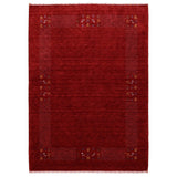 Red Contemporary Border Motifs Hand Loomed Wool Area Rug