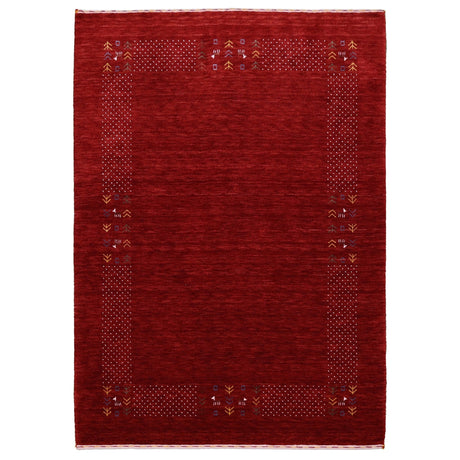 Red Contemporary Border Motifs Hand Loomed Wool Area Rug