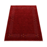 Red Contemporary Border Motifs Hand Loomed Wool Area Rug