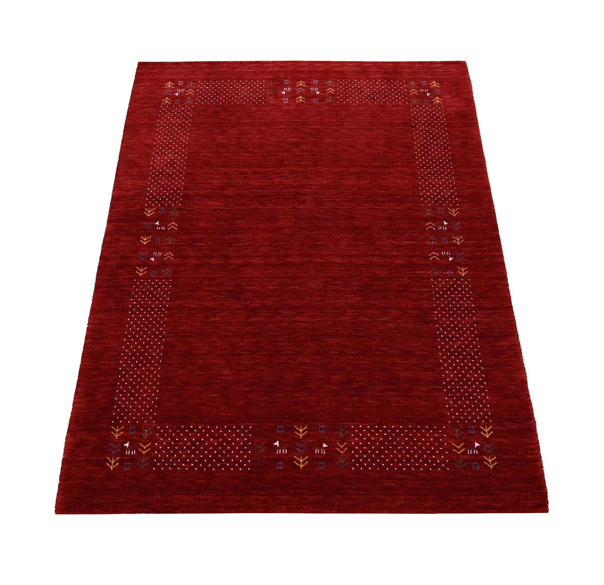 Red Contemporary Border Motifs Hand Loomed Wool Area Rug
