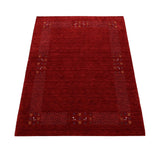 Red Contemporary Border Motifs Hand Loomed Wool Area Rug
