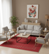 Red Contemporary Border Motifs Hand Loomed Wool Area Rug