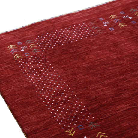 Red Contemporary Border Motifs Hand Loomed Wool Area Rug