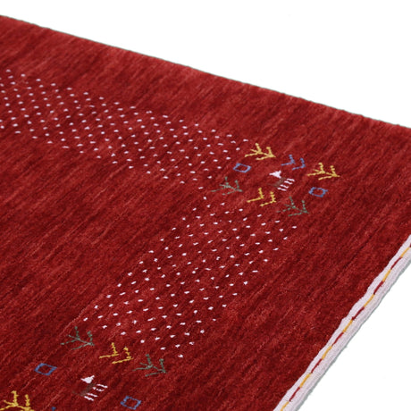 Red Contemporary Border Motifs Hand Loomed Wool Area Rug