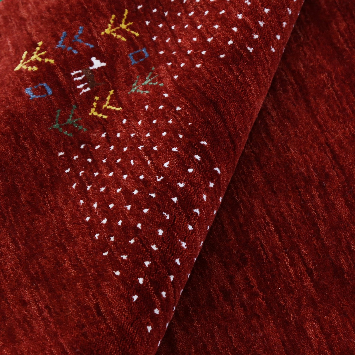 Red Contemporary Border Motifs Hand Loomed Wool Area Rug