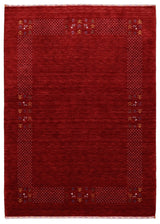 Red Contemporary Border Motifs Hand Loomed Wool Area Rug