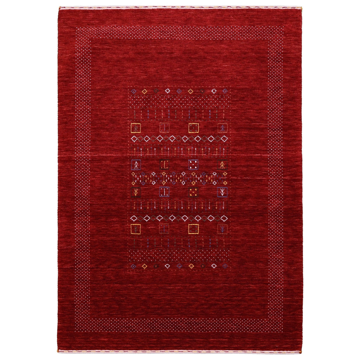 Red Contemporary Center Design Hand Loomed Wool Area Rug
