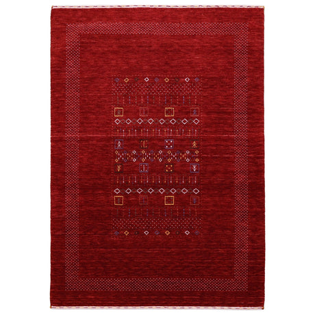 Red Contemporary Center Design Hand Loomed Wool Area Rug
