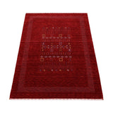 Red Contemporary Center Design Hand Loomed Wool Area Rug