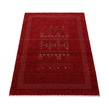 Red Contemporary Center Design Hand Loomed Wool Area Rug