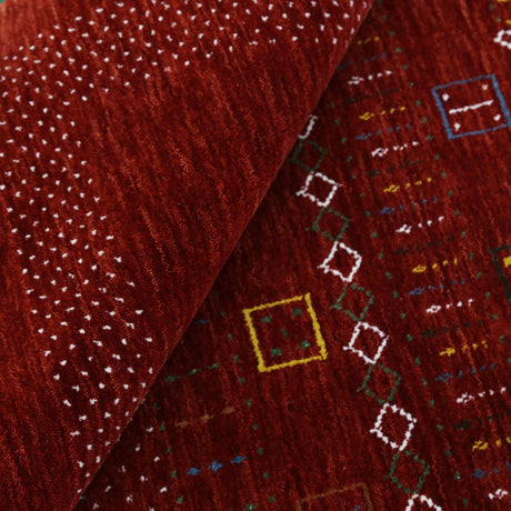 Red Contemporary Center Design Hand Loomed Wool Area Rug
