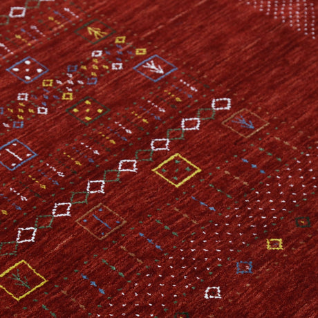 Red Contemporary Center Design Hand Loomed Wool Area Rug