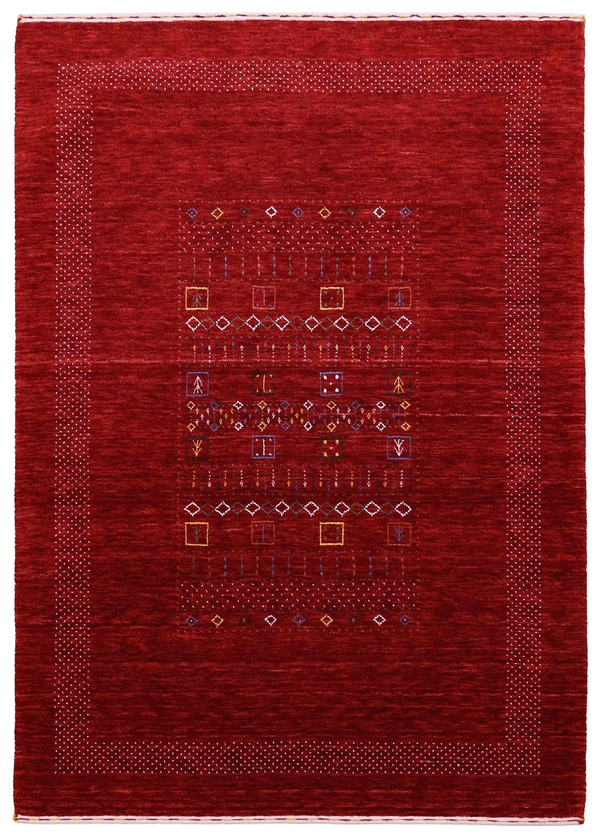 Red Contemporary Center Design Hand Loomed Wool Area Rug