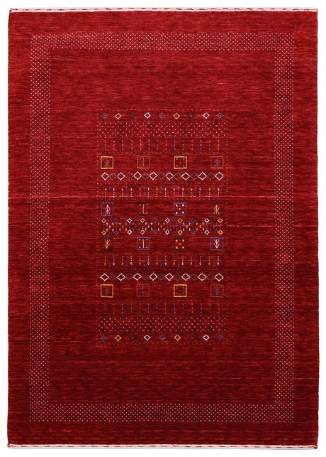 Red Contemporary Center Design Hand Loomed Wool Area Rug
