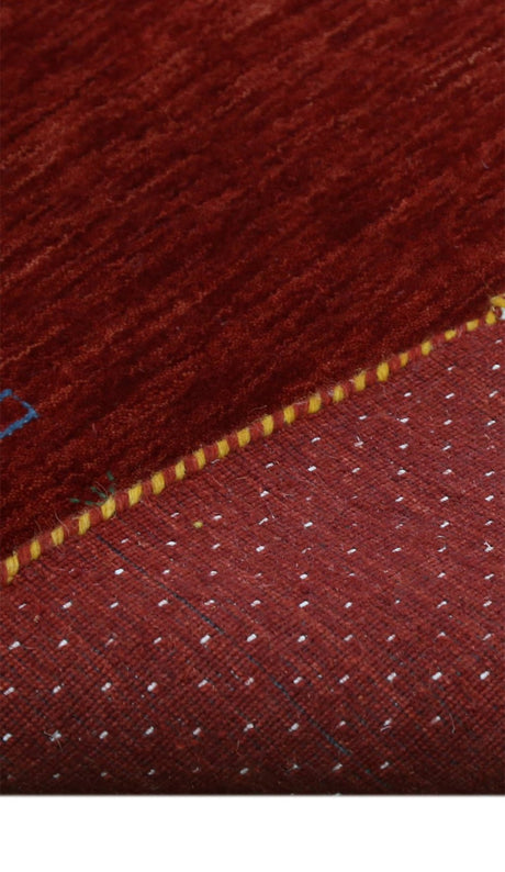 Red Gabbeh Border Design Hand Loomed Wool Area Rug