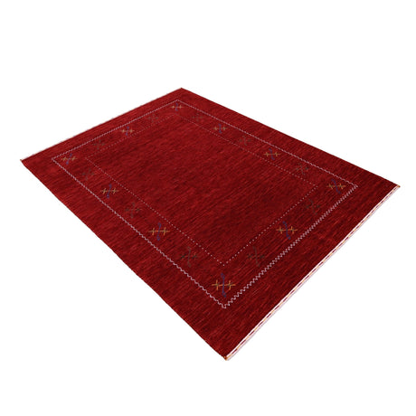 Red Gabbeh Border Design Hand Loomed Wool Area Rug