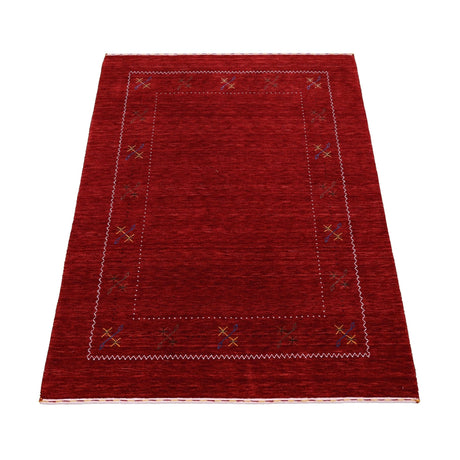 Red Gabbeh Border Design Hand Loomed Wool Area Rug