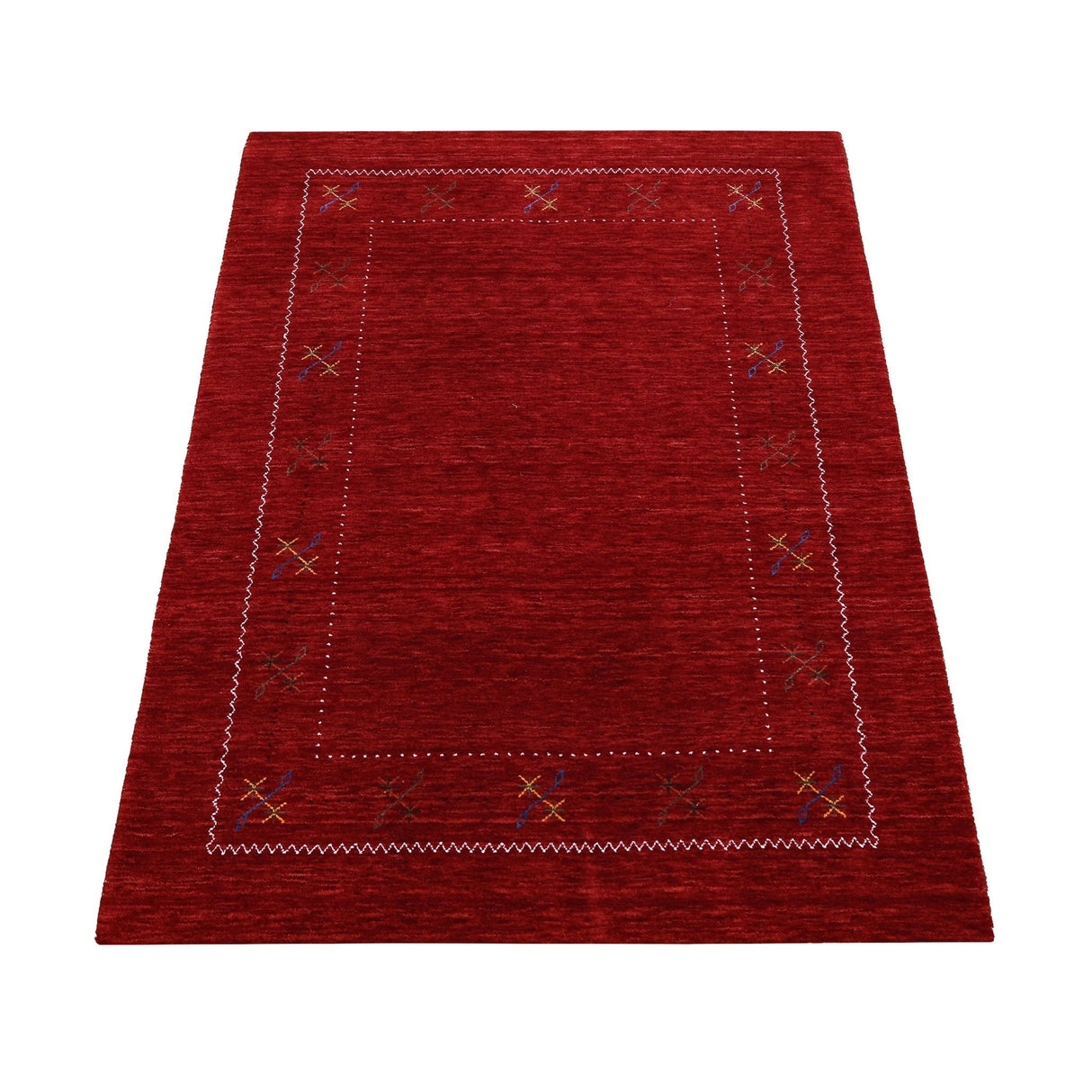 Red Gabbeh Border Design Hand Loomed Wool Area Rug