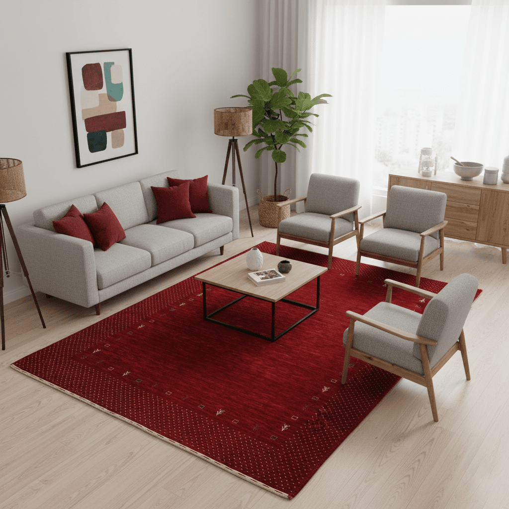 Red Gabbeh Border Design Hand Loomed Wool Area Rug