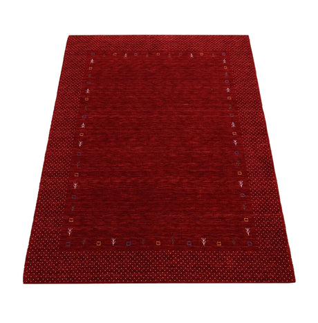 Red Gabbeh Border Design Hand Loomed Wool Area Rug