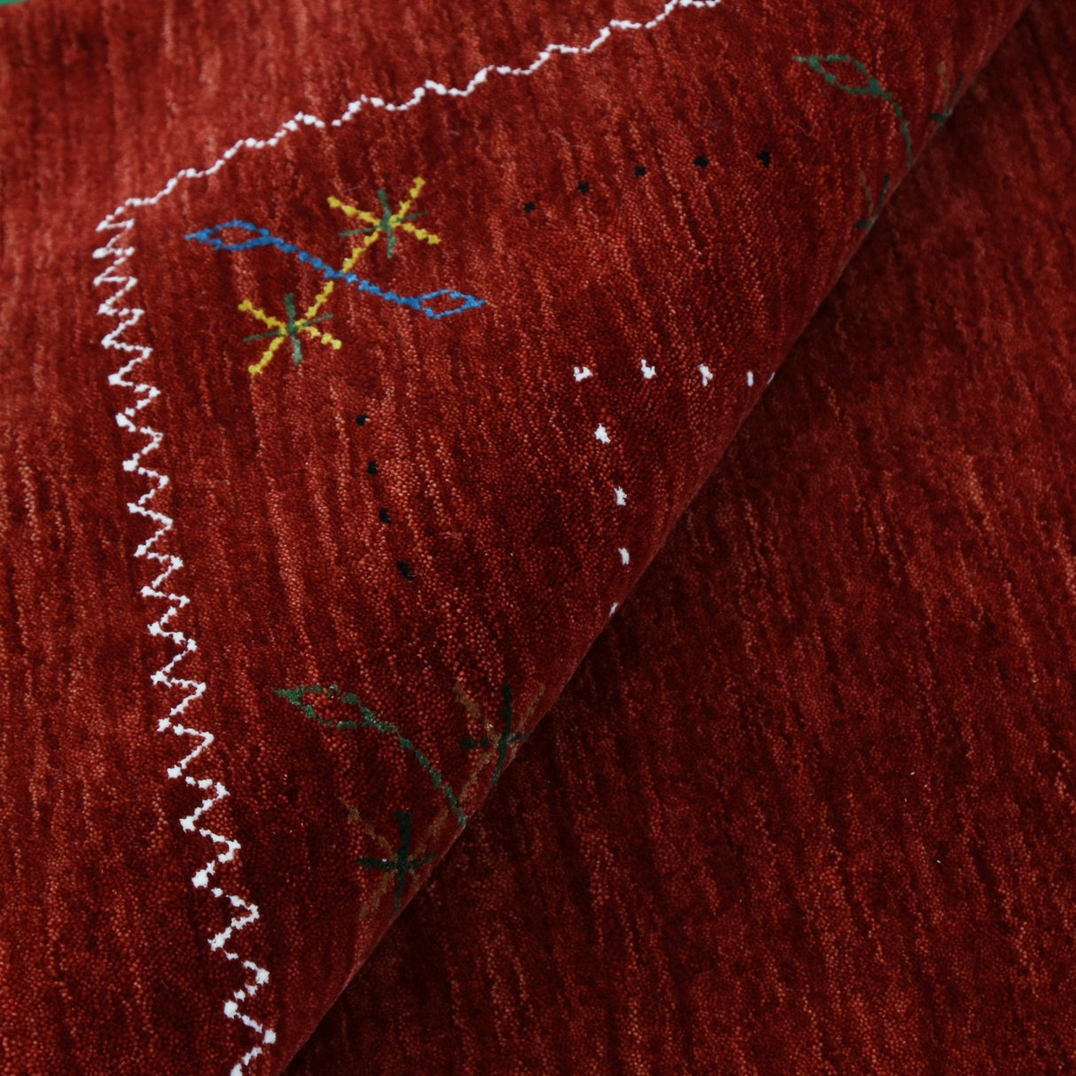 Red Gabbeh Border Design Hand Loomed Wool Area Rug
