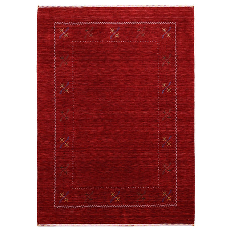 Red Gabbeh Border Design Hand Loomed Wool Area Rug