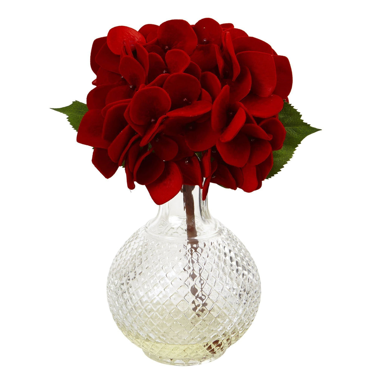 Red Hydrangea w/Glass Vase (Set of 3)-Arrangement-Parc Decor