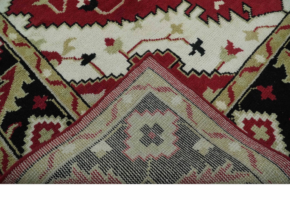 Red, Ivory, Black and Beige 8x10 Hand Knotted Traditional Heriz wool Rug