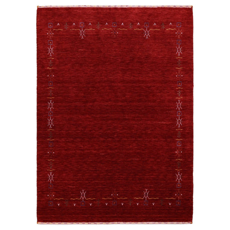 Red Tribal Border Design Hand Loomed Wool Area Rug