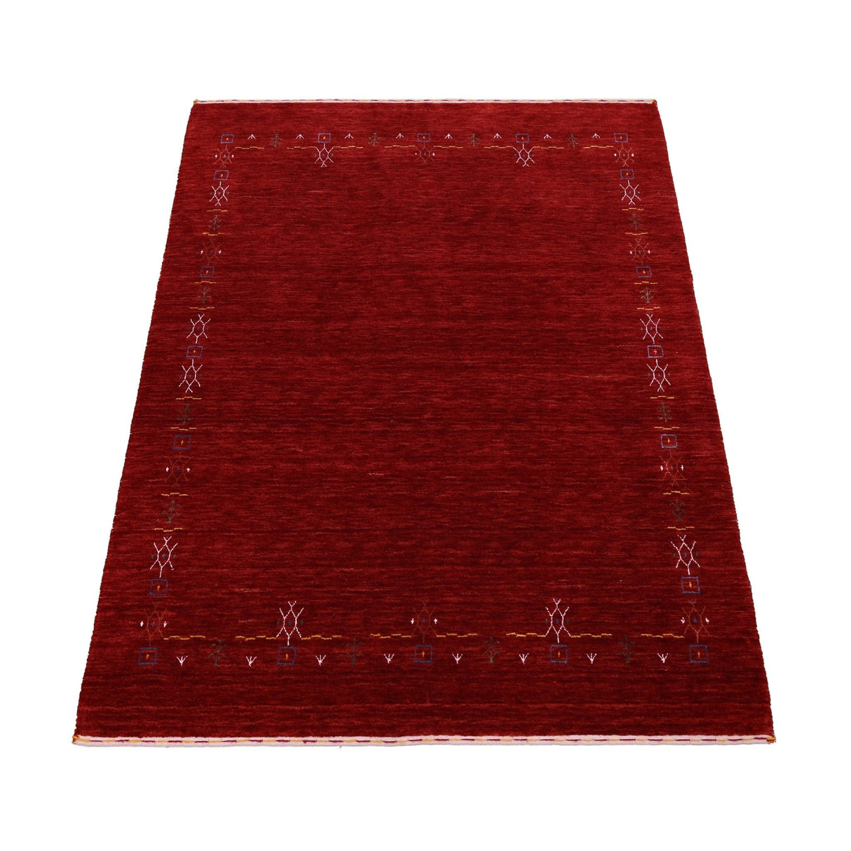 Red Tribal Border Design Hand Loomed Wool Area Rug