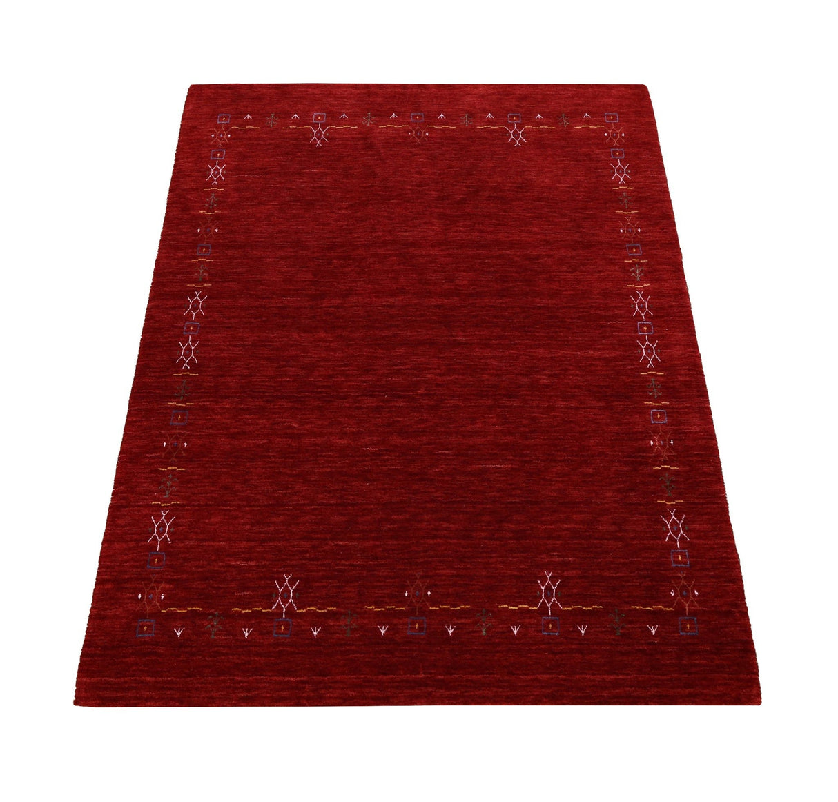 Red Tribal Border Design Hand Loomed Wool Area Rug