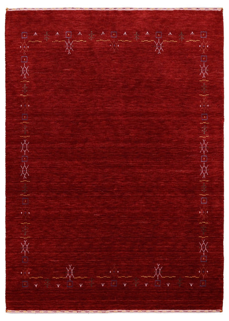 Red Tribal Border Design Hand Loomed Wool Area Rug