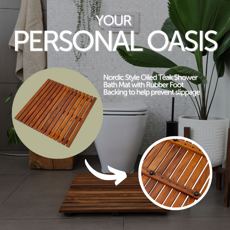 Redfish Oiled Teak Shower and Bath Mat 19.6″ x 19.6″