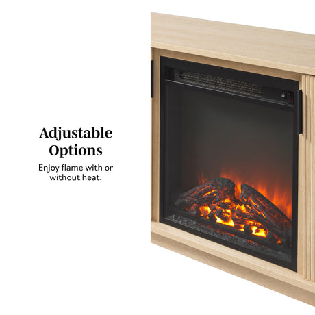 Reema Scandinavian 70" Modern Reeded TV Stand with Freestanding Electric Fireplace-Fireplace-Parc Decor