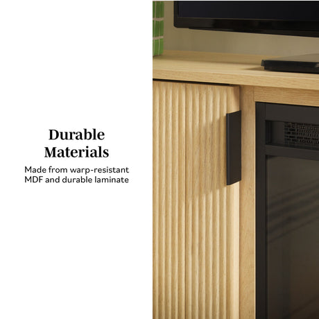 Reema Scandinavian 70" Modern Reeded TV Stand with Freestanding Electric Fireplace-Fireplace-Parc Decor