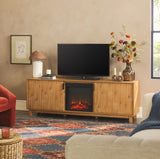 Reema Scandinavian 70" Modern Reeded TV Stand with Freestanding Electric Fireplace-Fireplace-Parc Decor