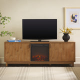 Reema Scandinavian 70" Modern Reeded TV Stand with Freestanding Electric Fireplace-Fireplace-Parc Decor