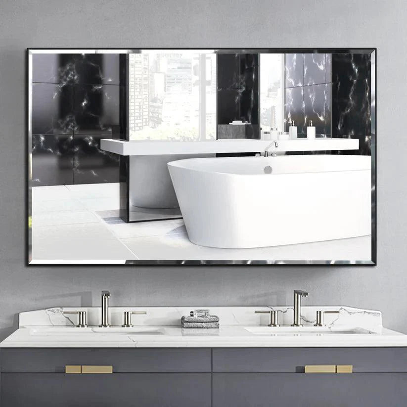 Reflections Sleek Modern Black Aluminum Framed Beveled Wall Mirror-镜子-Parc Decor