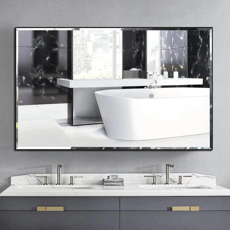 Reflections Sleek Modern Black Aluminum Framed Beveled Wall Mirror-镜子-Parc Decor