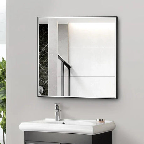 Reflections Sleek Modern Black Aluminum Framed Beveled Wall Mirror-镜子-Parc Decor