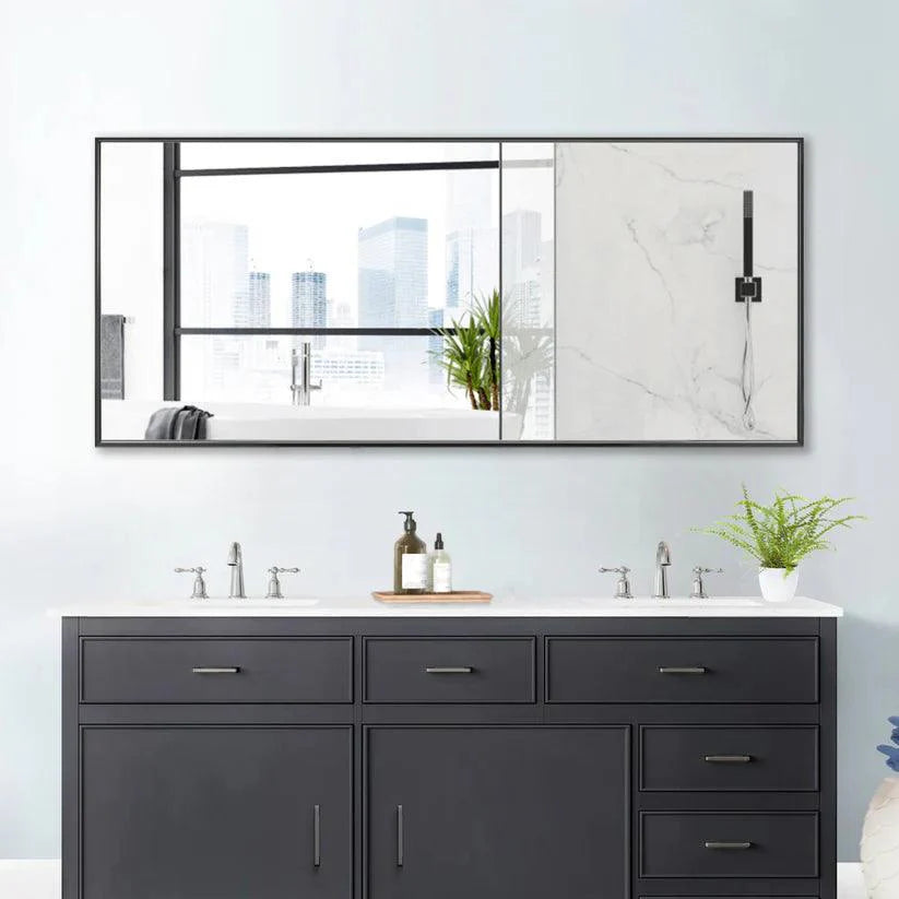 Reflections Sleek Modern Black Aluminum Framed Wall Mirror-镜子-Parc Decor