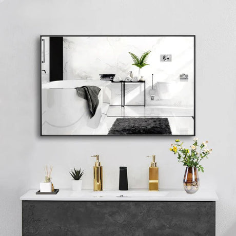 Reflections Sleek Modern Black Aluminum Framed Wall Mirror-镜子-Parc Decor
