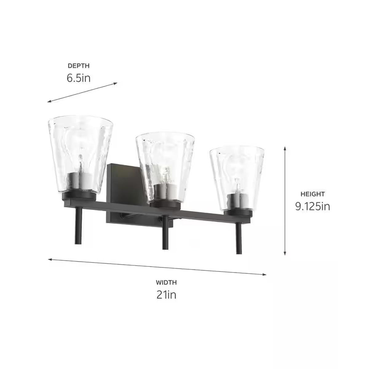 Renslow 21"W 3-Light Bath Vanity Light Fixture by Kichler Black Finish with Hammered Glass Shades