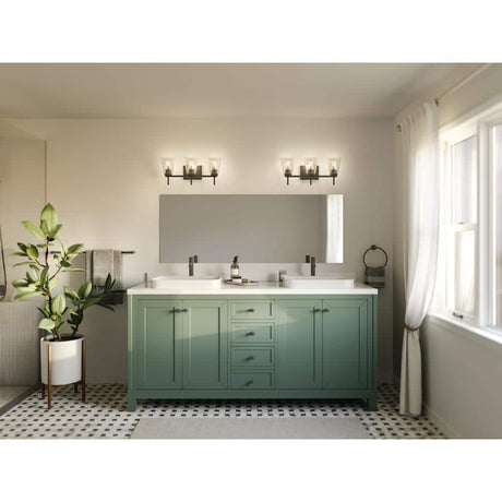 Renslow 21"W 3-Light Bath Vanity Light Fixture by Kichler Black Finish with Hammered Glass Shades-Bath Light-Parc Decor