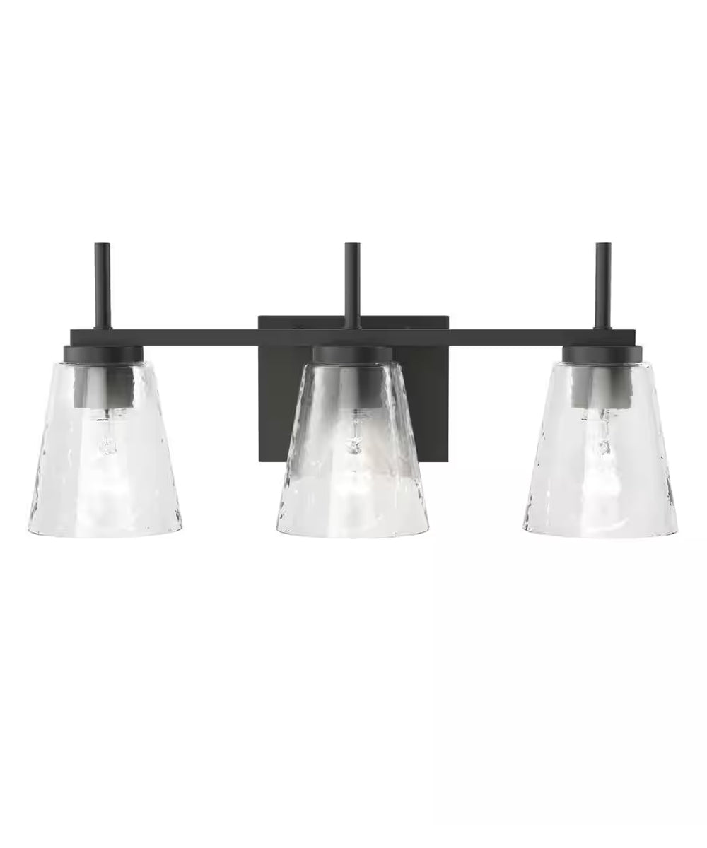 Renslow 21"W 3-Light Bath Vanity Light Fixture by Kichler Black Finish with Hammered Glass Shades-Bath Light-Parc Decor